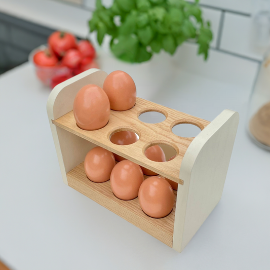 Kitchen egg rack in Oak for 12 Fresh Eggs.