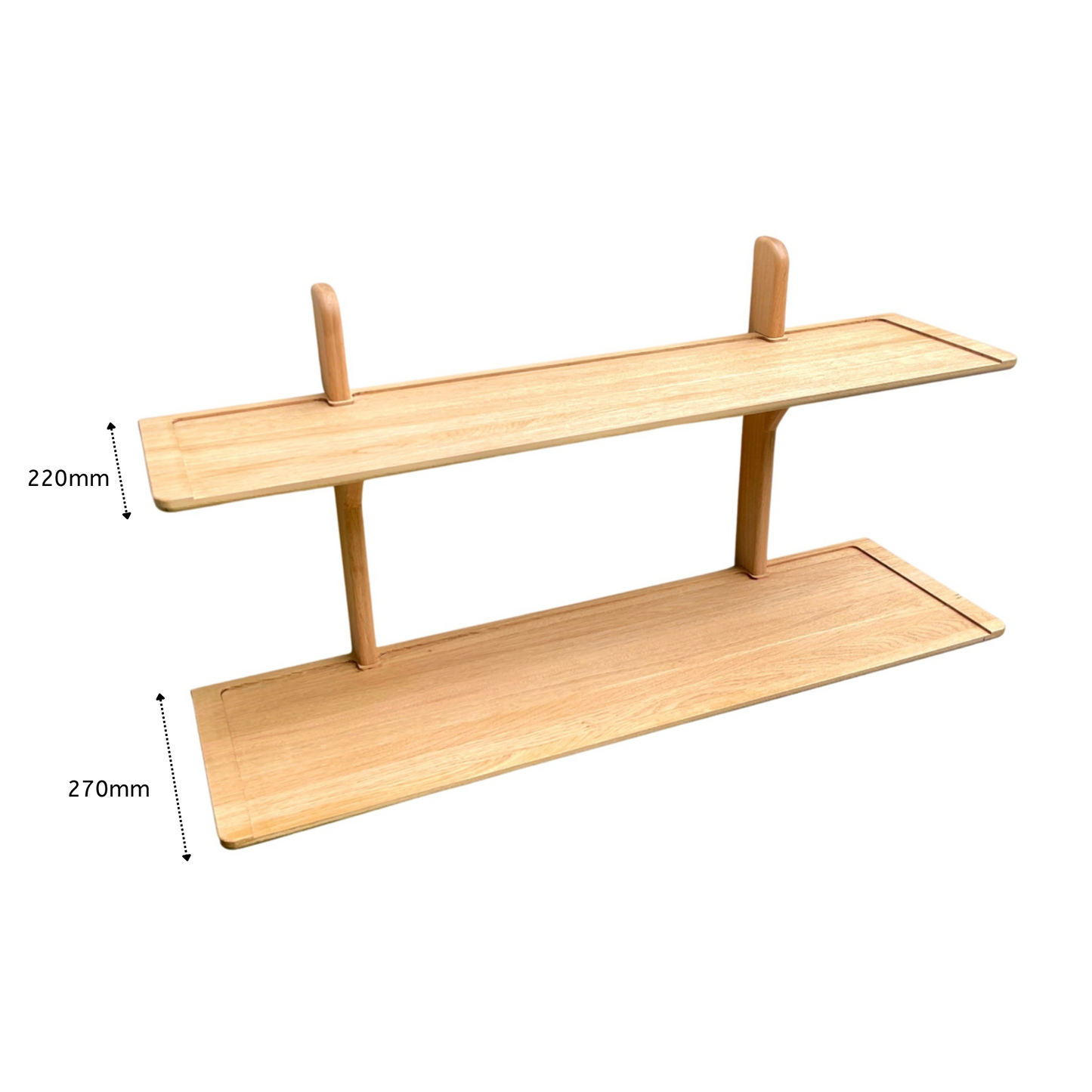 Double oak wall shelf unit size description 