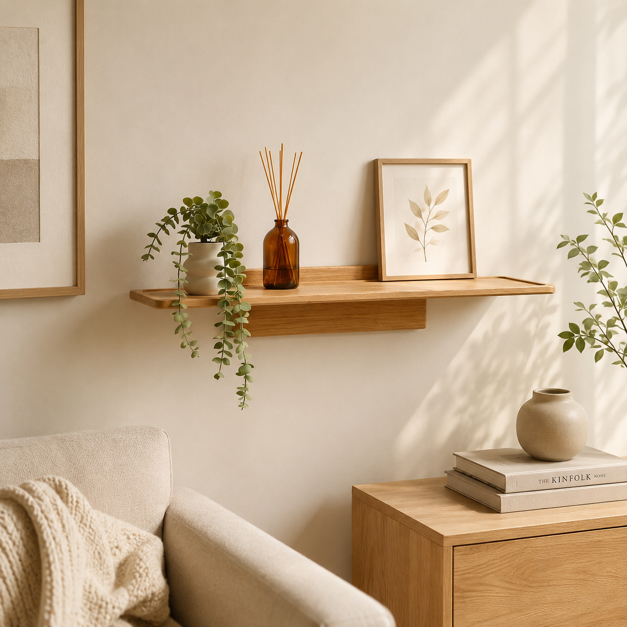 Large Scandinavian Style Wall Shelf in Solid Oak