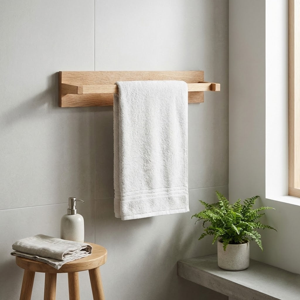Wall mounted solid oak bathroom towel rail