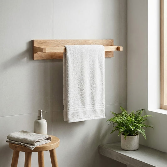 Wall mounted solid oak bathroom towel rail