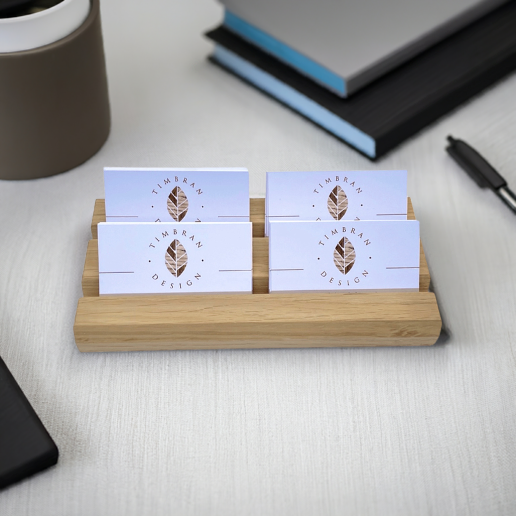 Oak desktop business card holder 