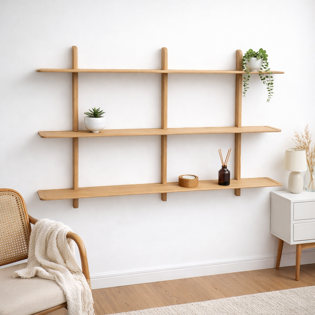 Large 120cm solid European premium oak Triple Wall Shelf