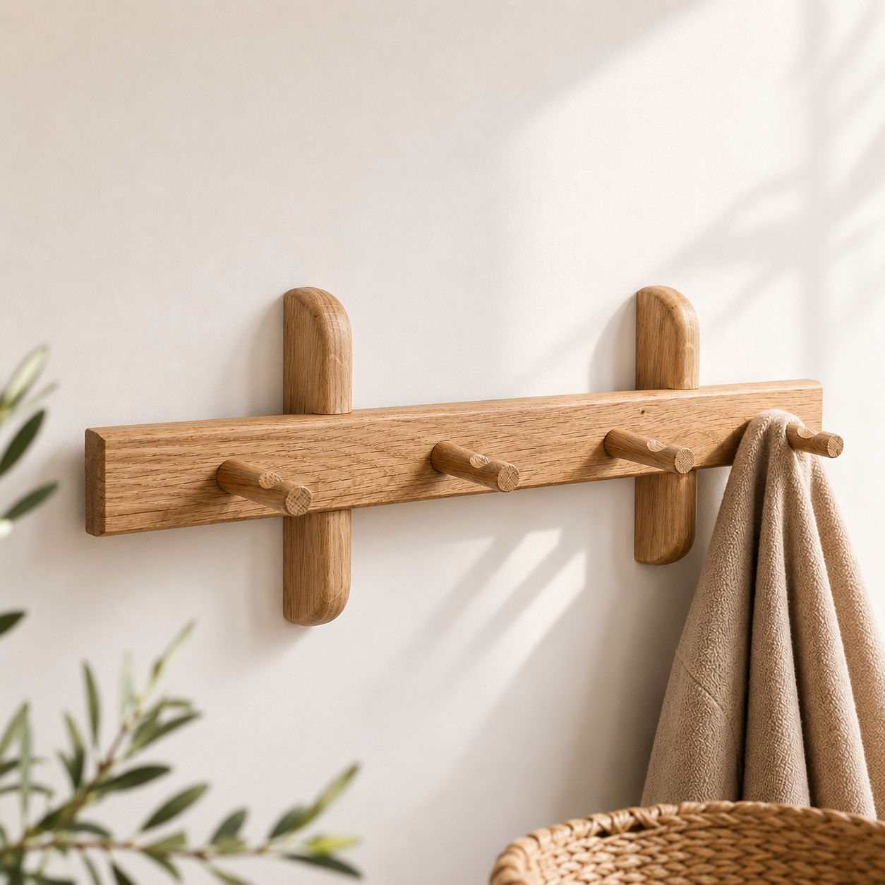 Solid oak coat hanging peg rail 