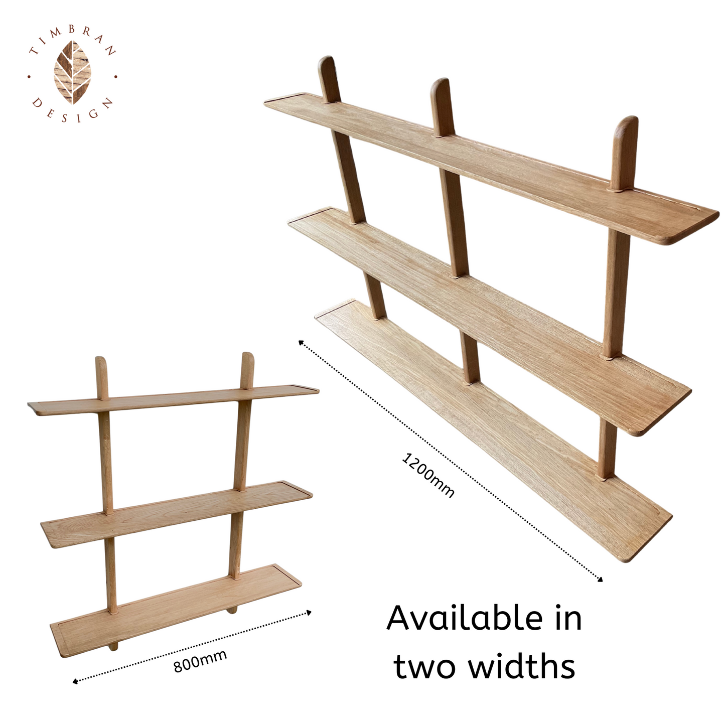 Large oak triple wall shelf unit available in 80cm and 120cm widths