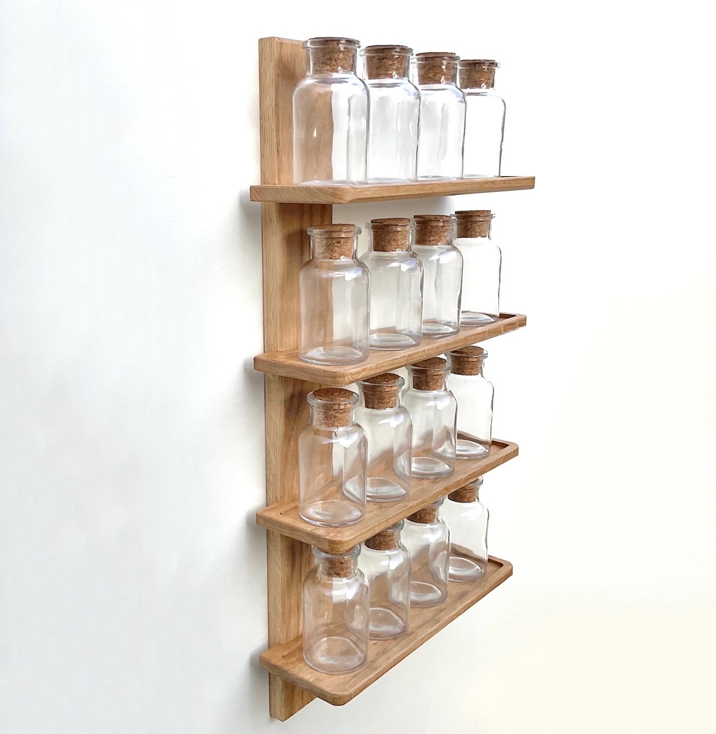 Oak Spice Rack Wall Mounted with Four Shelves