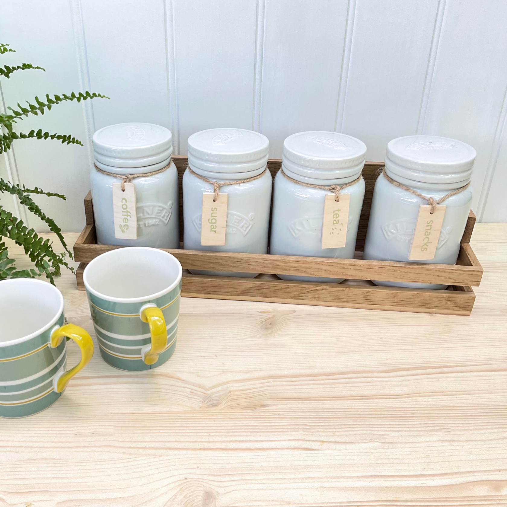 Oak Tea, Coffee and Sugar Canister Shelf. Free Standing or Wall Mounta ...