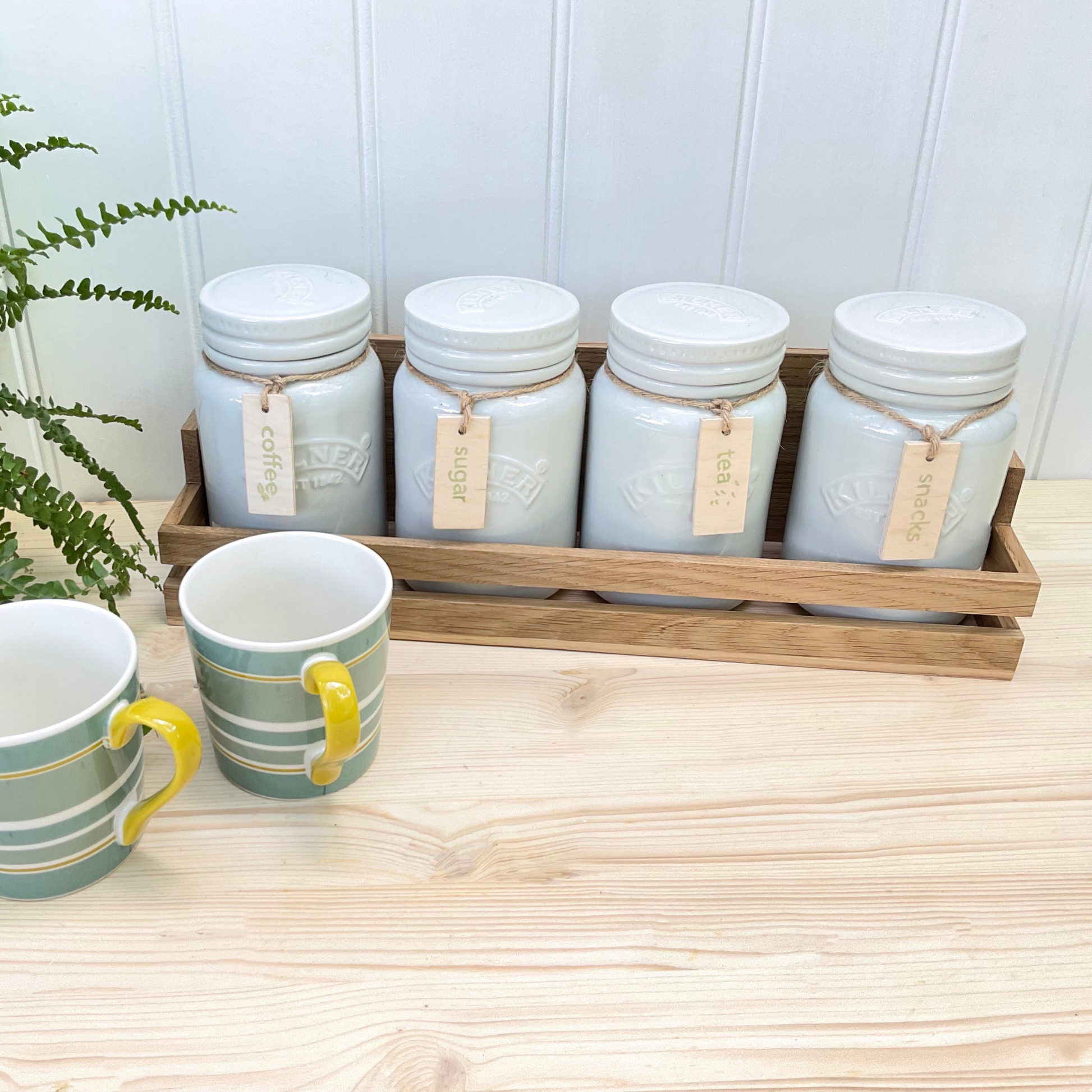 Tea and coffee canister shelf free standing in oak