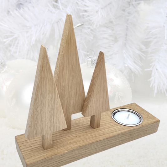 Handmade wooden christmas tree decoration with tea light holder