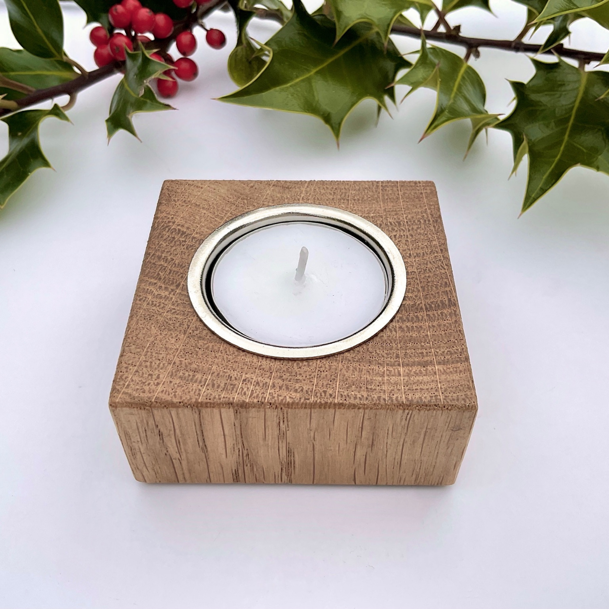 Square Wooden Christmas Tea Light Holder