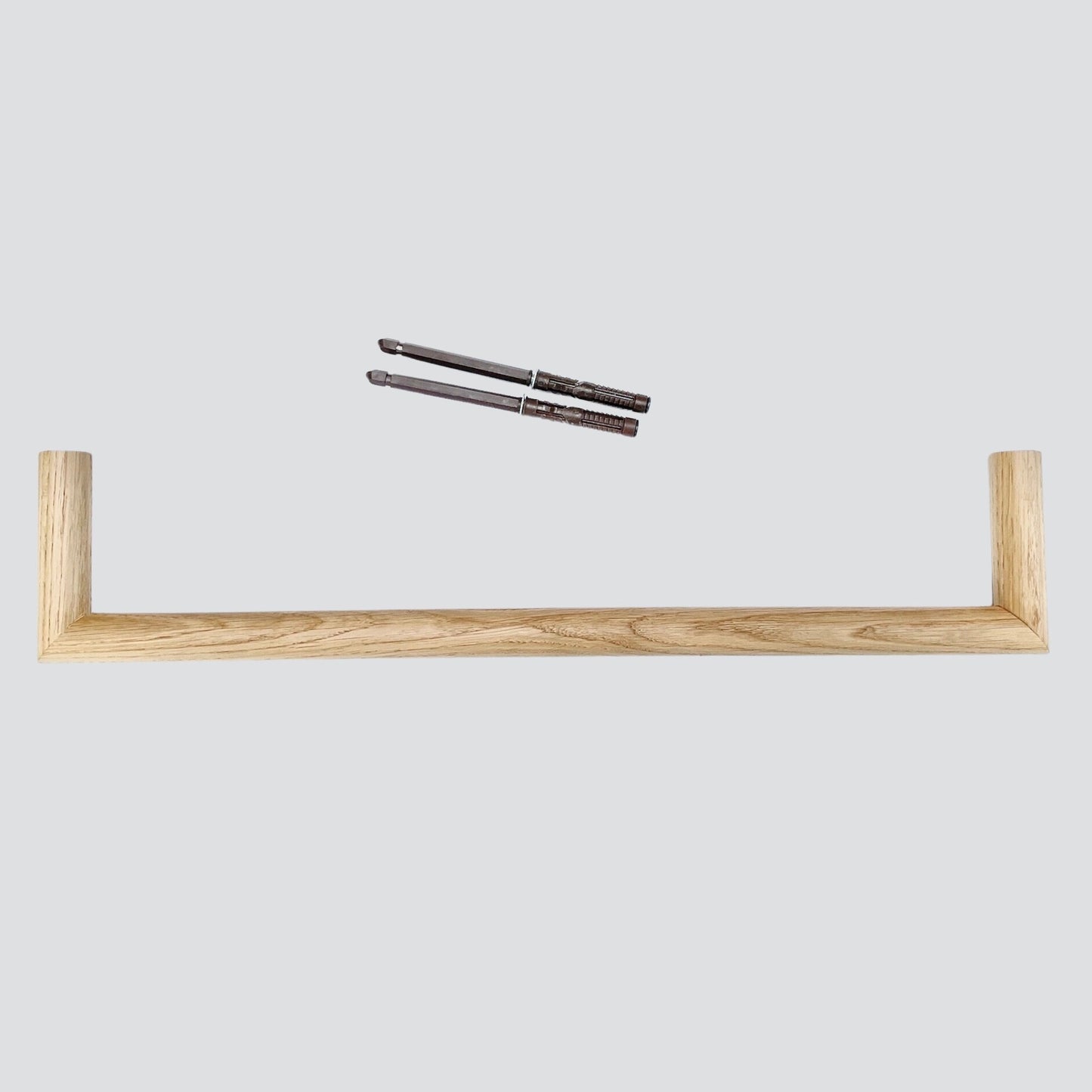 Oak bathroom towel rail with wall fixings