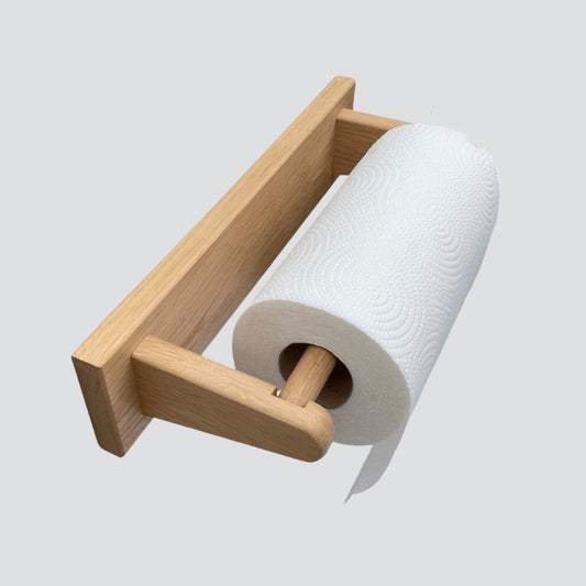 Wall mounted oak kitchen roll holder