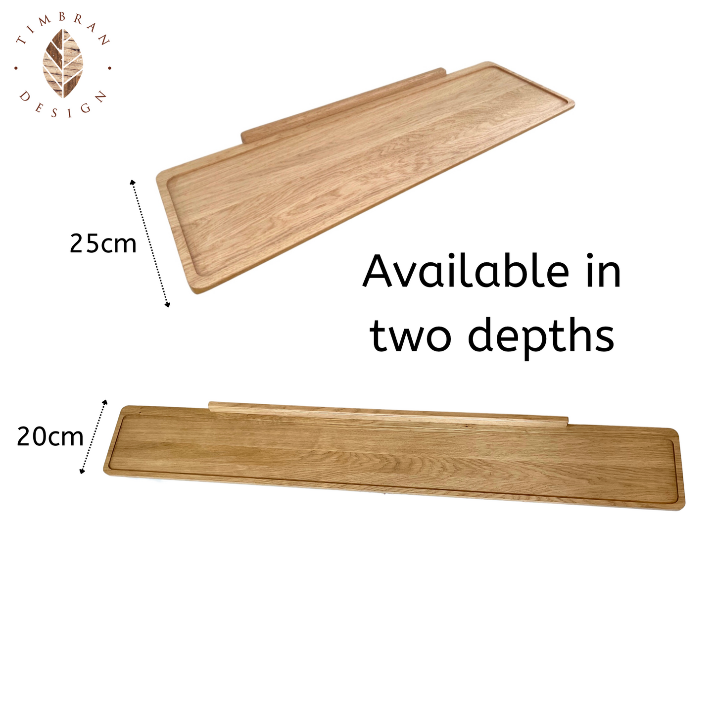 Oak wall shelves come in two depths