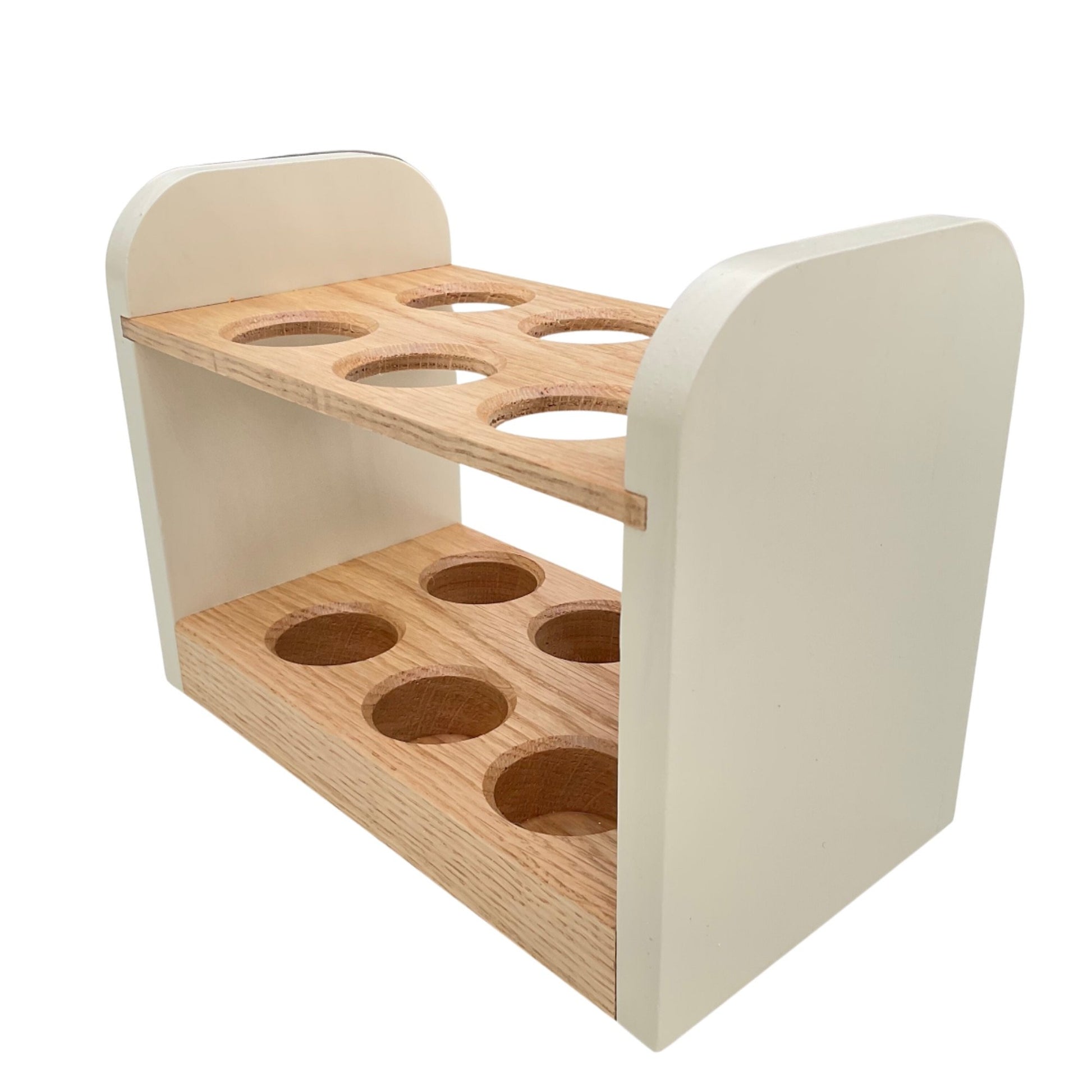 Egg storage rack in oak with cream ends