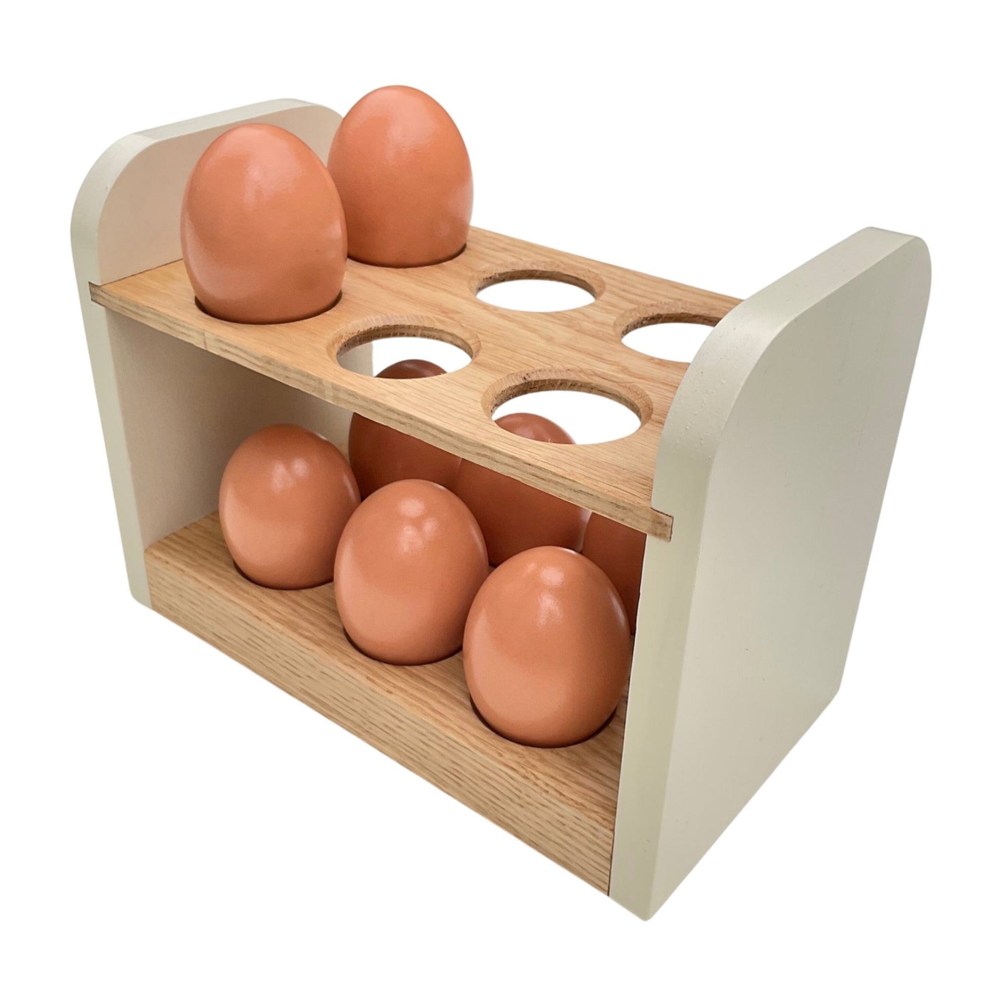 Fresh egg storage rack in solid oak, holds up to 12 eggs