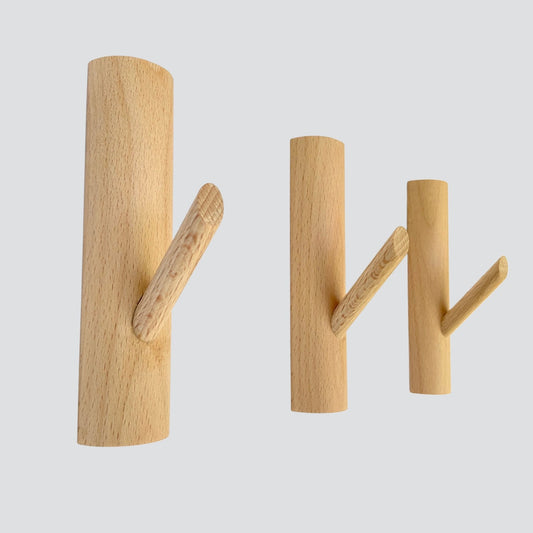 Coat hooks, wall mounted in solid beech wood